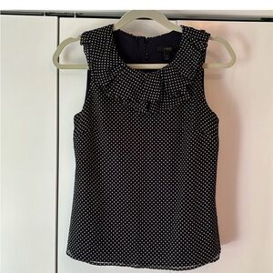 J. CREW Navy Blue Polka Dot Silk Ruffle High Neck
Sleeveless Tank Top Blouse